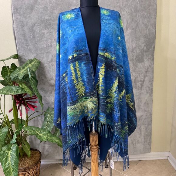 NWT Van Gogh inspired Scarf Shawl Wrap Women’s One size Fashion Apparel Blue - Picture 1 of 9